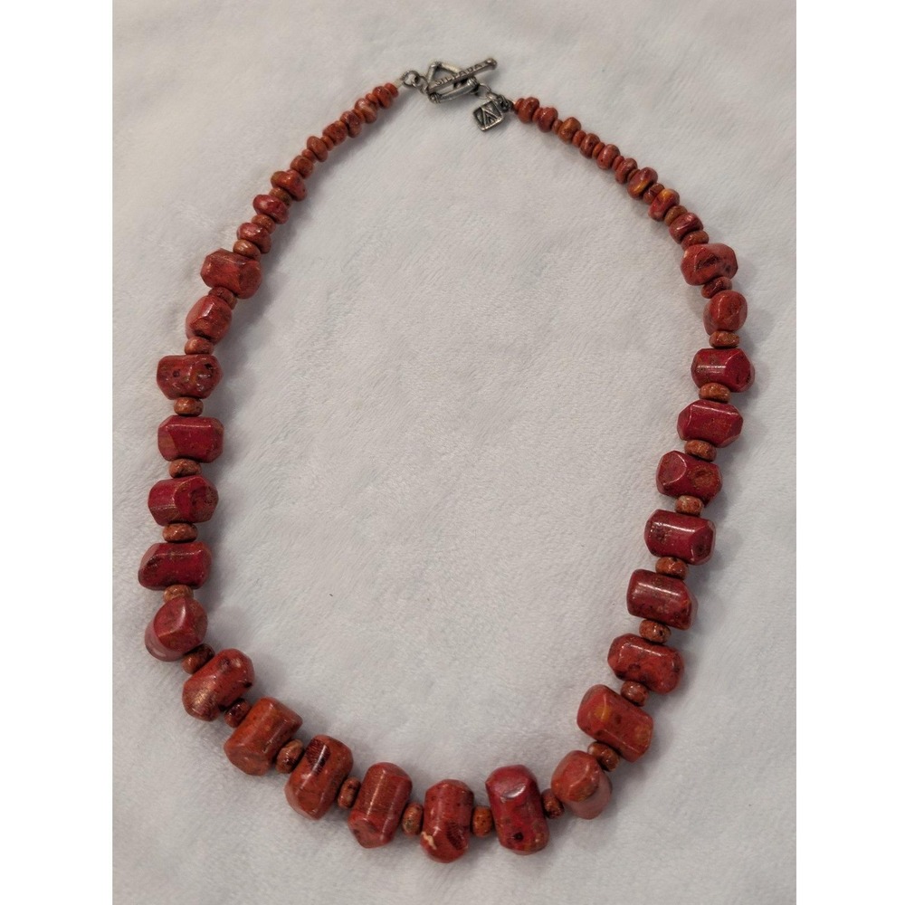 Silpada N1351 Canyon Coral Necklace Sterling Silver Toggle Clasp Red Sponge Bead